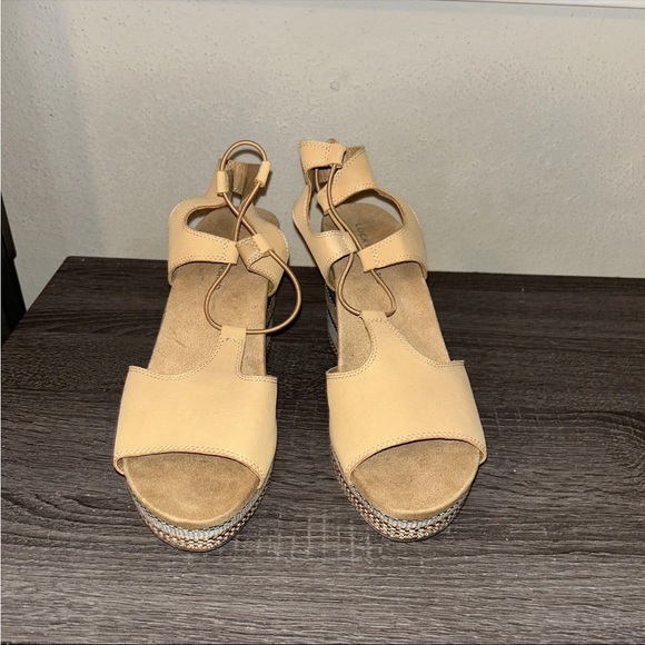 Lucky Brand Yejida Tan Leather Woven Strappy Platform Wedge Sandals Size 10 - Picture 3 of 10